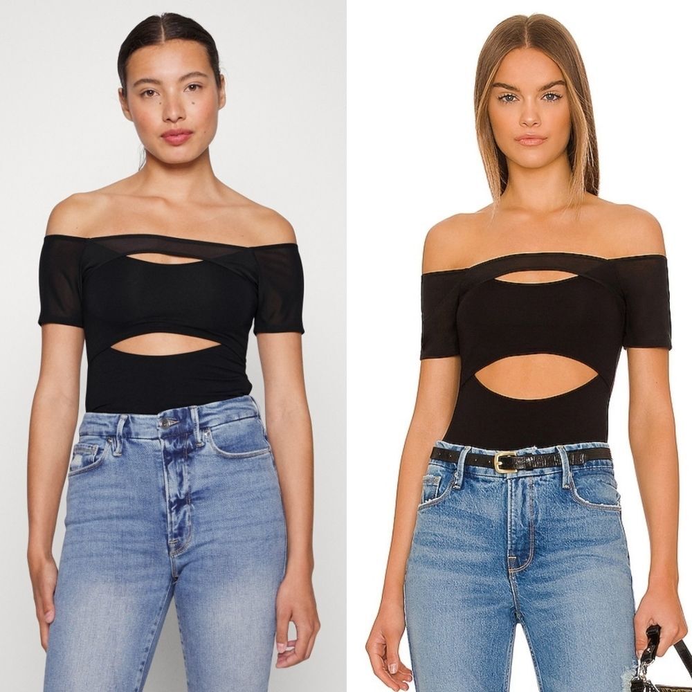 NWT|Good American Black Off Shoulder Cut Out Bodysuit, 6 - Picture 3 of 10